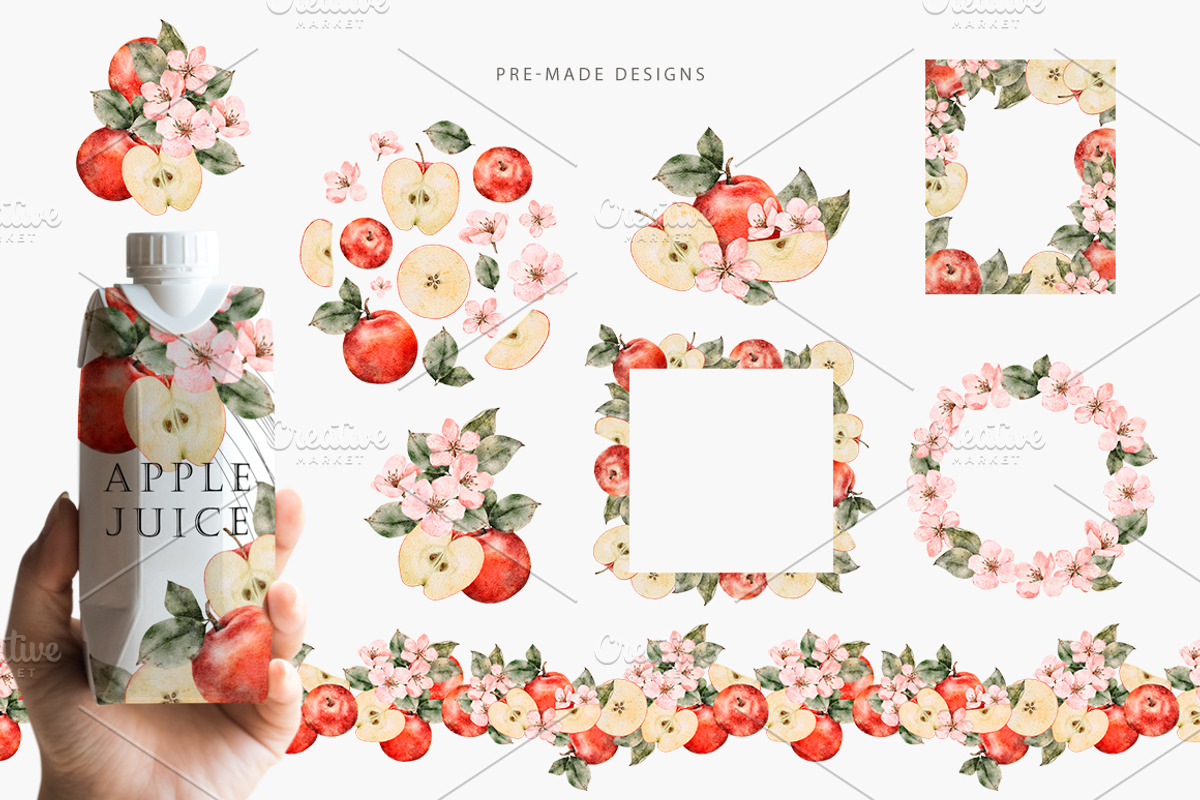 Watercolor fruits, Red apple, a Food Illustration by Daryartsy (Photo 2 of 6)