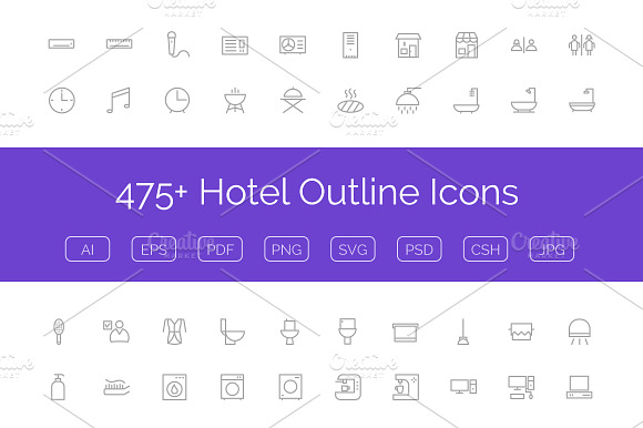 475 Hotel Outline Icons