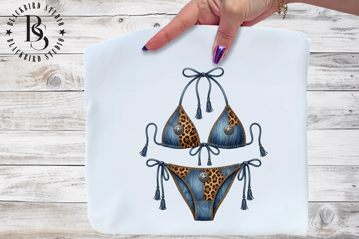 Western Denim Cow Print Bikini PNG, an Object Illustration by Black Bird Studio (Photo 2 of 4)