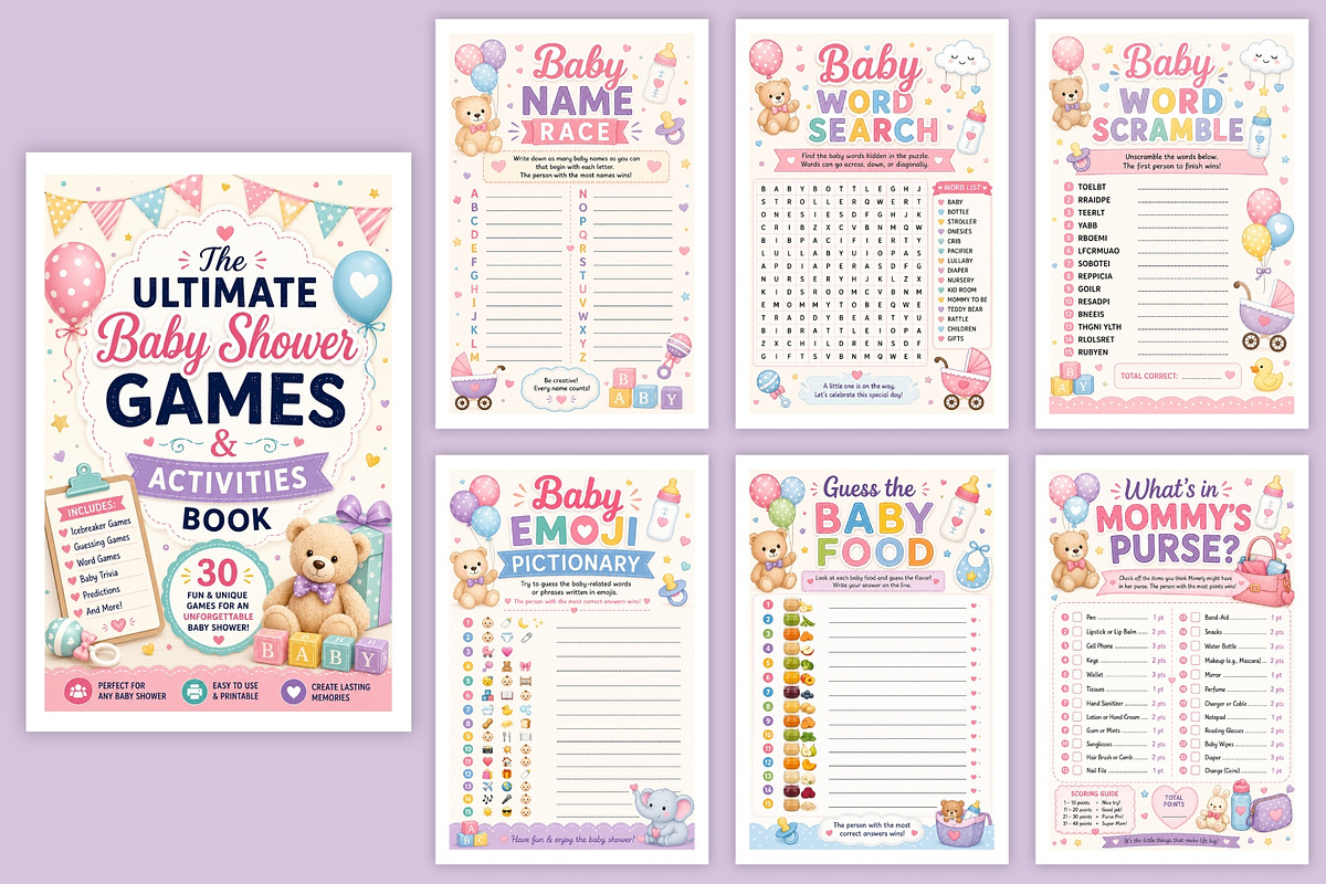 Baby Shower Games & Activities Book, a Stationery Template by Designmela01 (Photo 5 of 6)