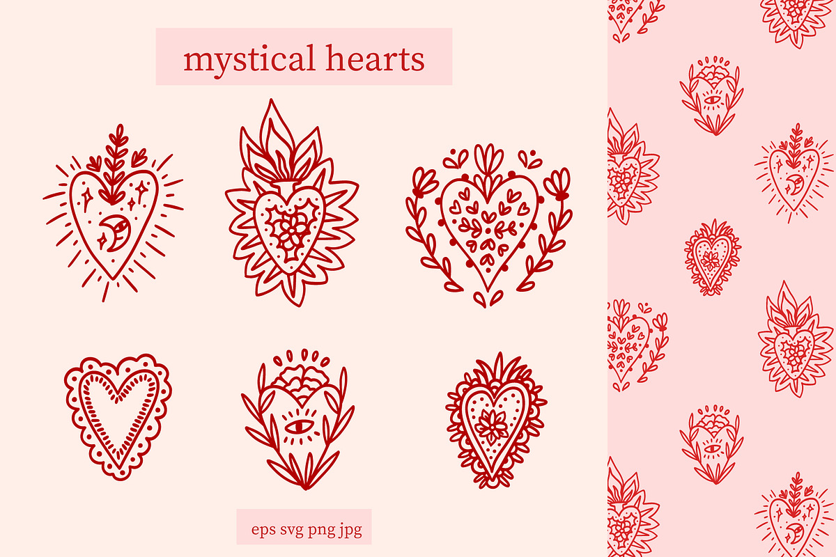 Mystical Heart. Clipart + Pattern, an Object Graphic by Viaireshop (Photo 1 of 4)