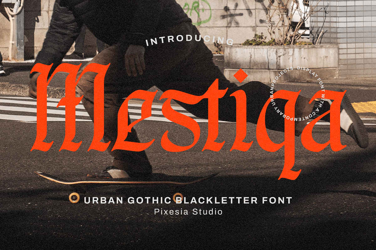 Mestiqa – Blackletter Font, a Blackletter Font by Pixesia Studio (Photo 1 of 11)