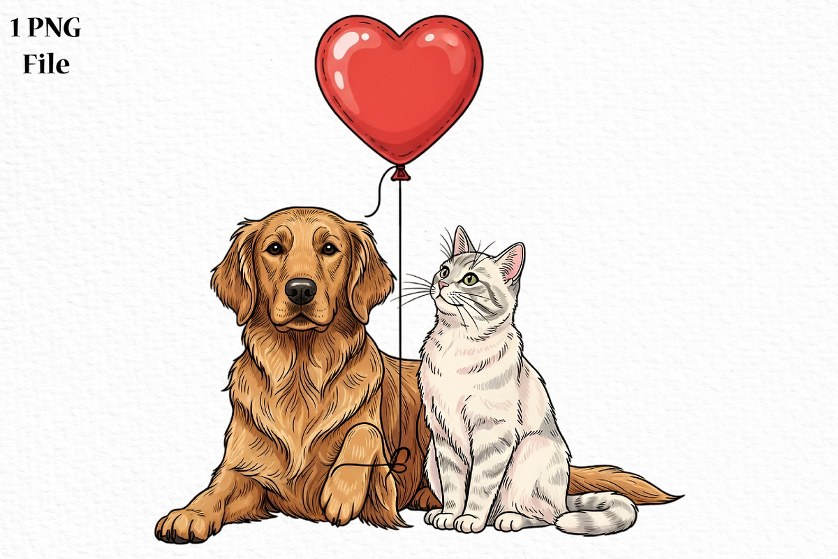 Dog and Cat Valentine PNG, an Illustration by Canvas Craft (Photo 2 of 6)
