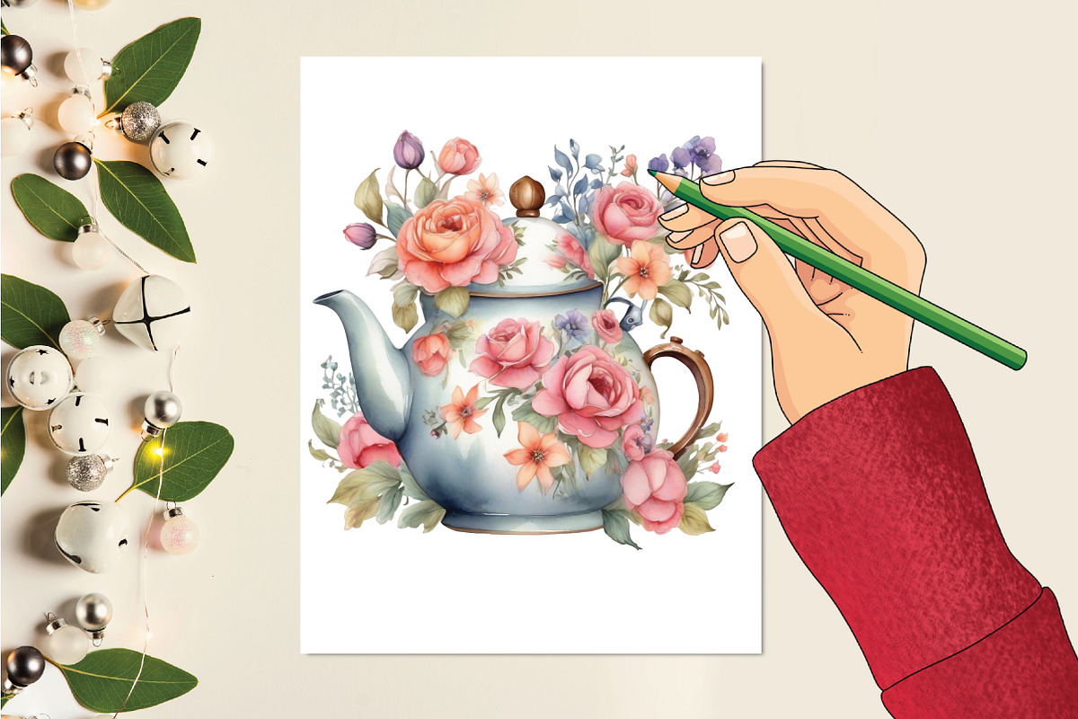 Watercolor Flowers Teapot Clipart, an Illustration by CraftArtStudio (Photo 3 of 7)