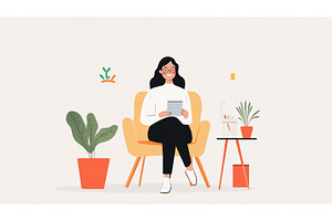 A woman with glasses sits in a chair, a Person Illustration by Sergey Kotenev