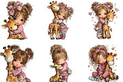 Whimsical Girl Hugging Giraffe PNG, an Illustration by CraftArtStudio (Thumbnail 3 of 6)