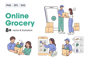 Online grocery Illustration Pack