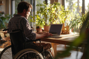 Man on laptop in bright room, a Photo by Beautiful things