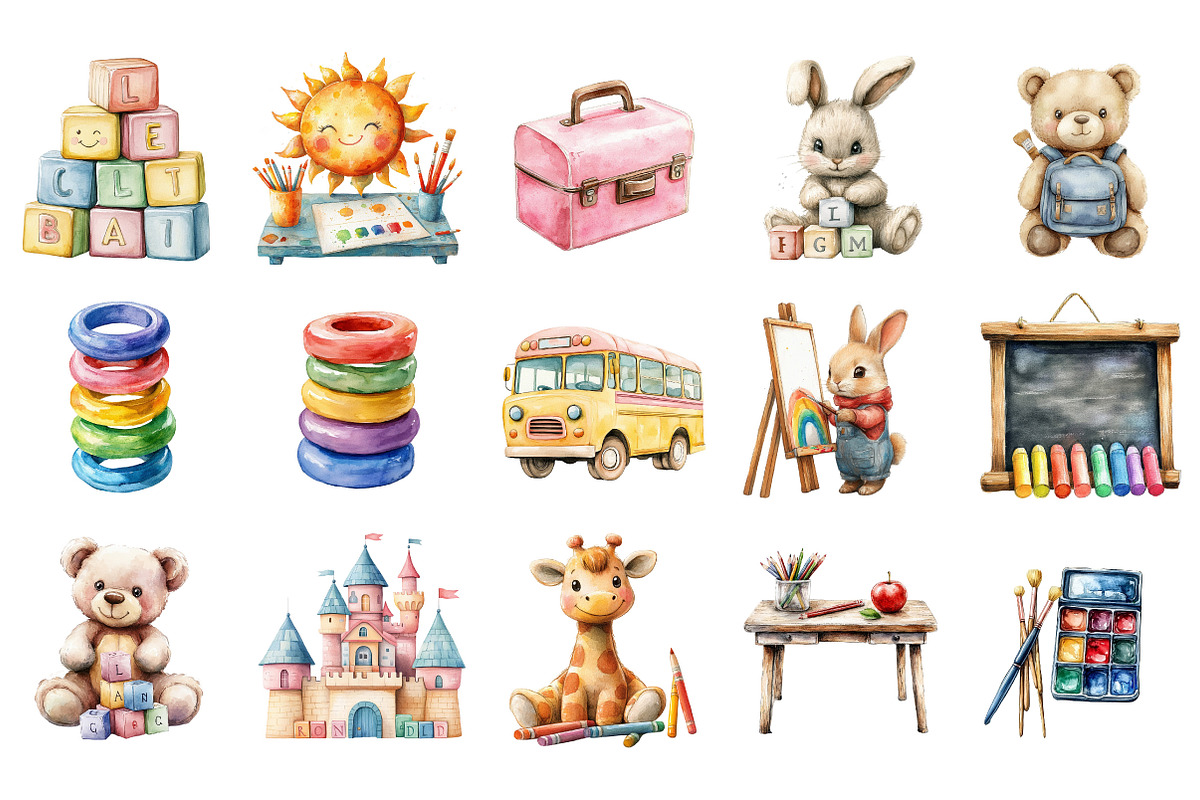 Cute Kindergarten Watercolor, an Illustration by Designking (Photo 2 of 5)