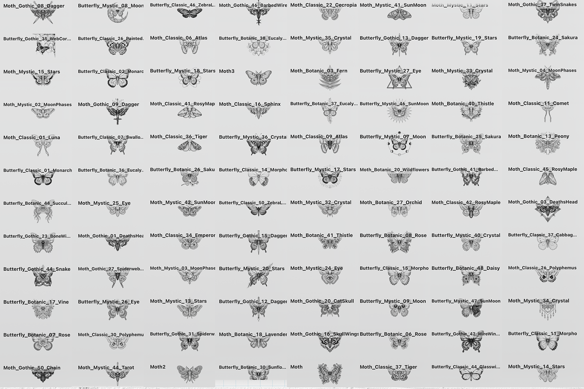 Moth & Butterfly Tattoo Stamps, a Brush Add-On by Selentaori Studio (Photo 2 of 9)