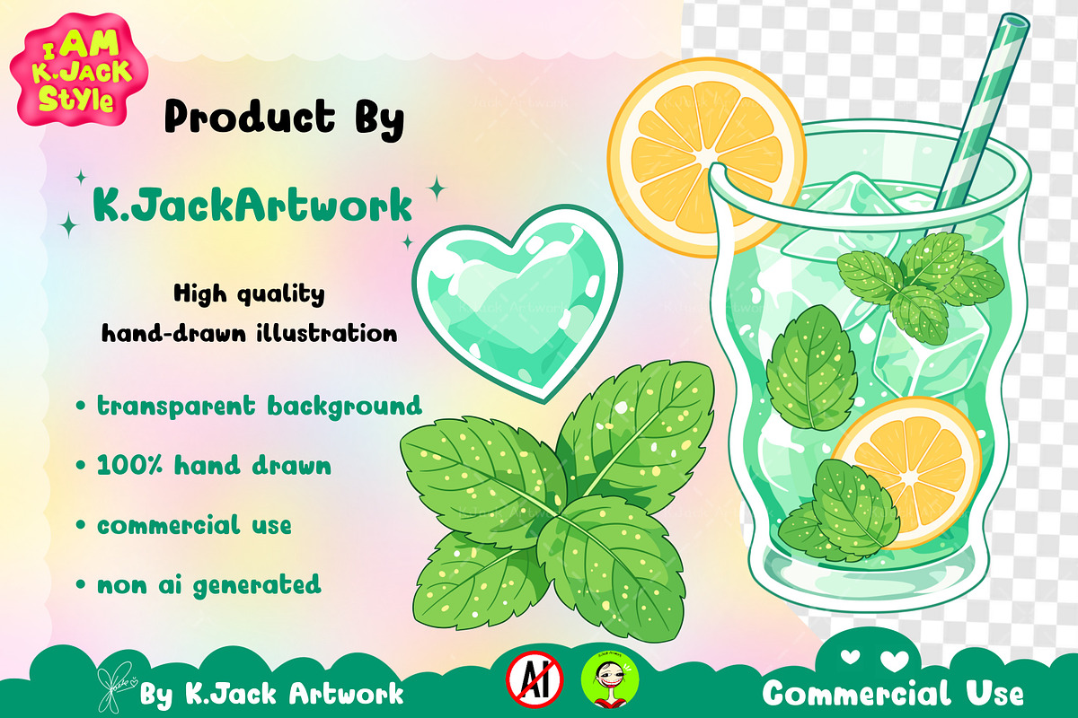 Cute Mint Lemon Soda Clipart PNG, a Food Illustration by K.JackArtwork (Photo 3 of 4)
