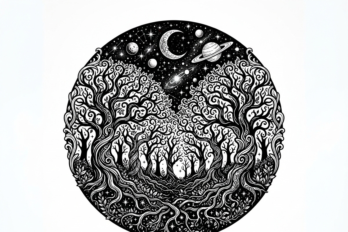 50 Mystical Galaxy Forest Silhouette, a Technology Illustration by Amazin_art (Photo 3 of 34)