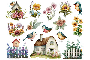 Watercolor Flower Garden Clipart