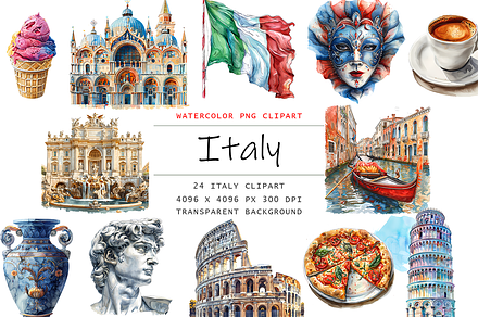 Watercolor Italy clipart, a Decorative Illustration by stickermadness