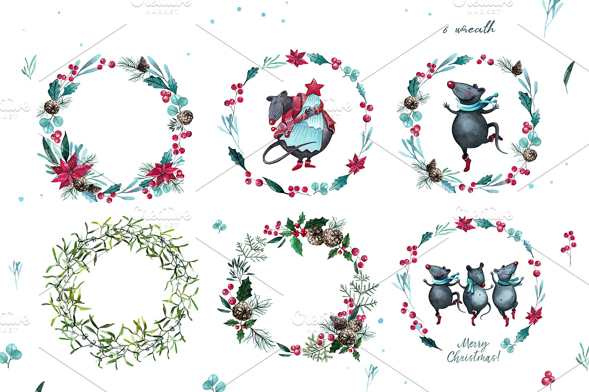 Christmas Mouse and flowers, an Illustration by YuliaBiser (Photo 6 of 11)