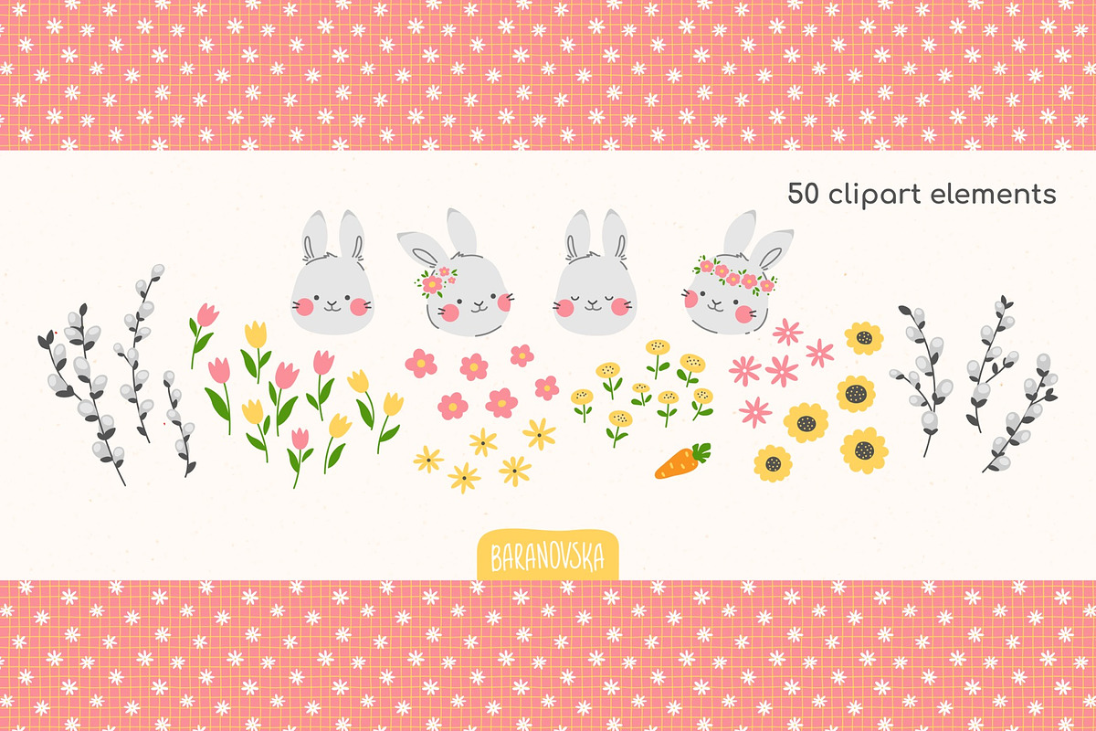 Spring Bunny - Clipart & Patterns, a Pattern Graphic by Baranovska (Photo 5 of 7)