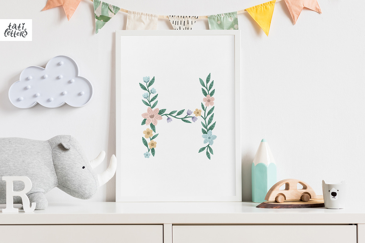 Pastel Floral Alphabet letters, a Decorative Illustration by tatiletters (Photo 5 of 9)