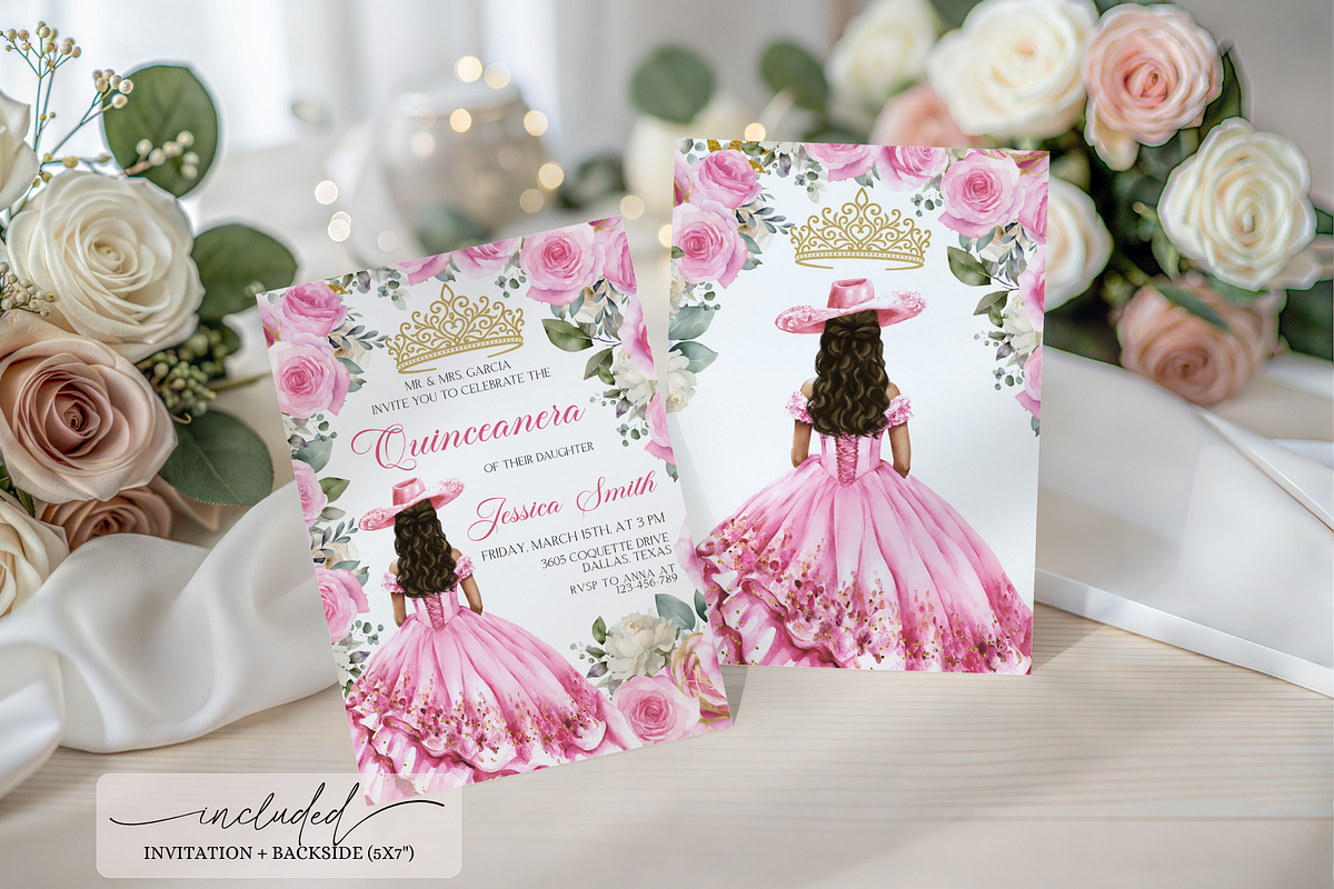 Blush Pink Quinceañera Party Invite, a Templates & Theme by VeliusCreativeStudio (Photo 2 of 3)