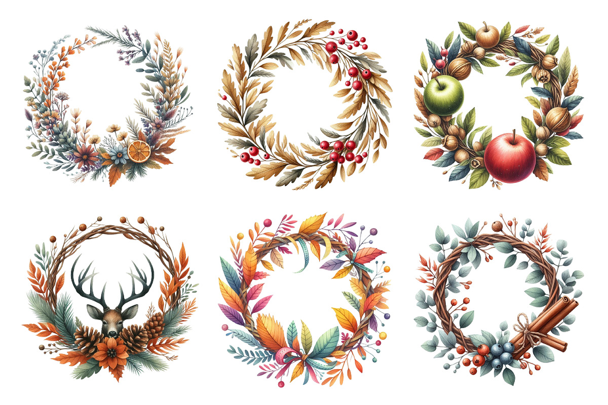 Watercolor Autumn Wreath Clipart, an Illustration by Daily.Designs (Photo 2 of 5)