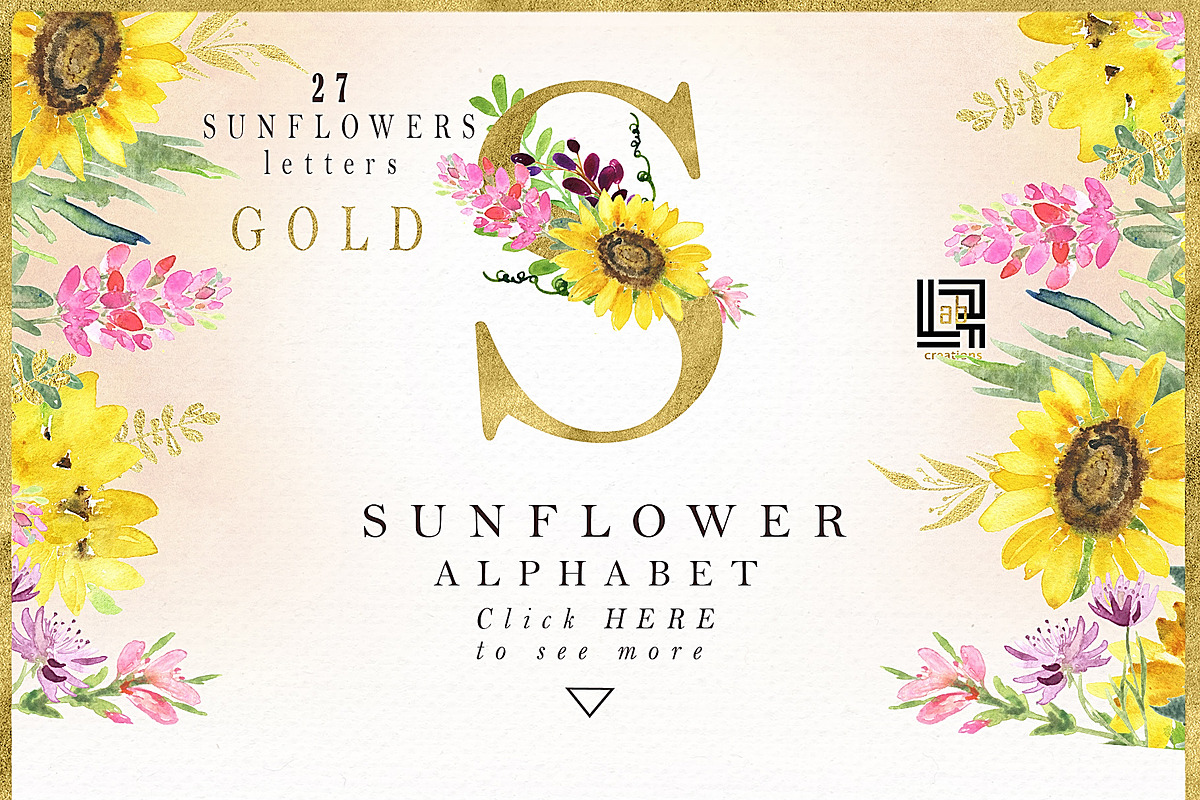-50% Sunflowers watercolor flowers, a Texture Illustration by LABFcreations (Photo 5 of 11)