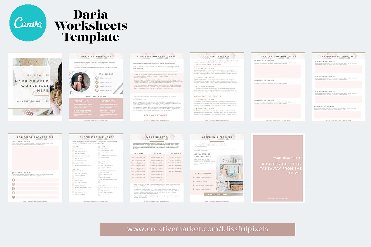 Daria - Worksheet or Course Template, a Marketing Template by Blissful Pixels (Photo 3 of 6)