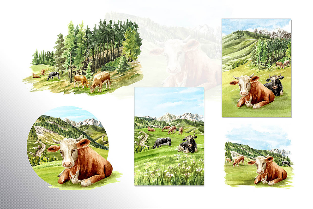 Dairy Farm. Watercolor collection, an Animal Illustration by Daria Ustiugova (Photo 5 of 11)