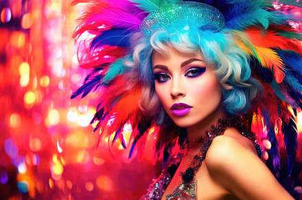 The enchanting beauty of a woman dressed in a lively and colorfu, a Person Photo by designvectx