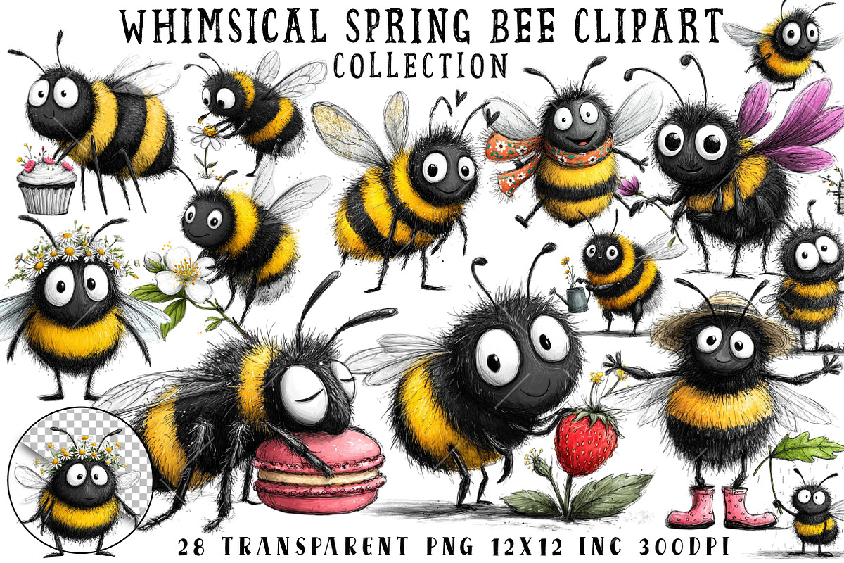 Whimsical Spring Bee Clipart, an Illustration by OK Design (Photo 1 of 6)