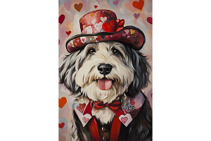 Valentine Old English Sheepdog Art, an Animal Illustration by Art Paradise Studios
