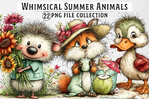 Whimsical Summer Animals Clipart, an Illustration by Dream Creation