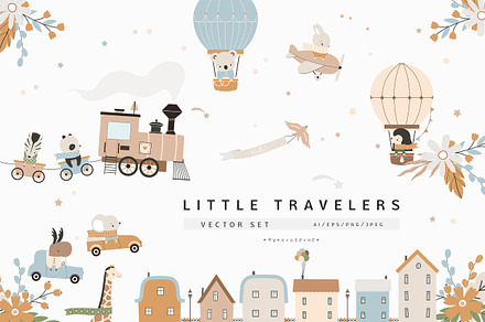 LITTLE TRAVELERS vector set, an Animal Illustration by erasovas