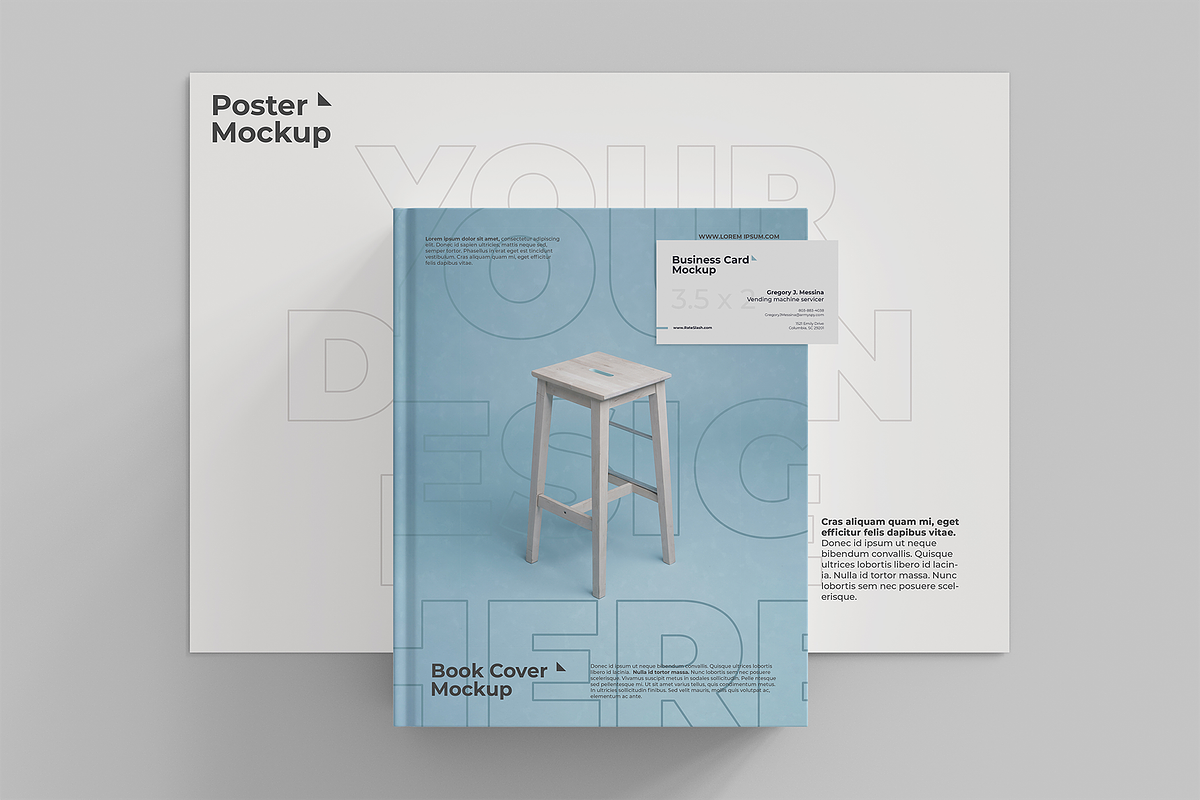 Book, Poster, Business Card Mockup, a Books & Magazine Mockup by Muhazdinata (Photo 4 of 5)