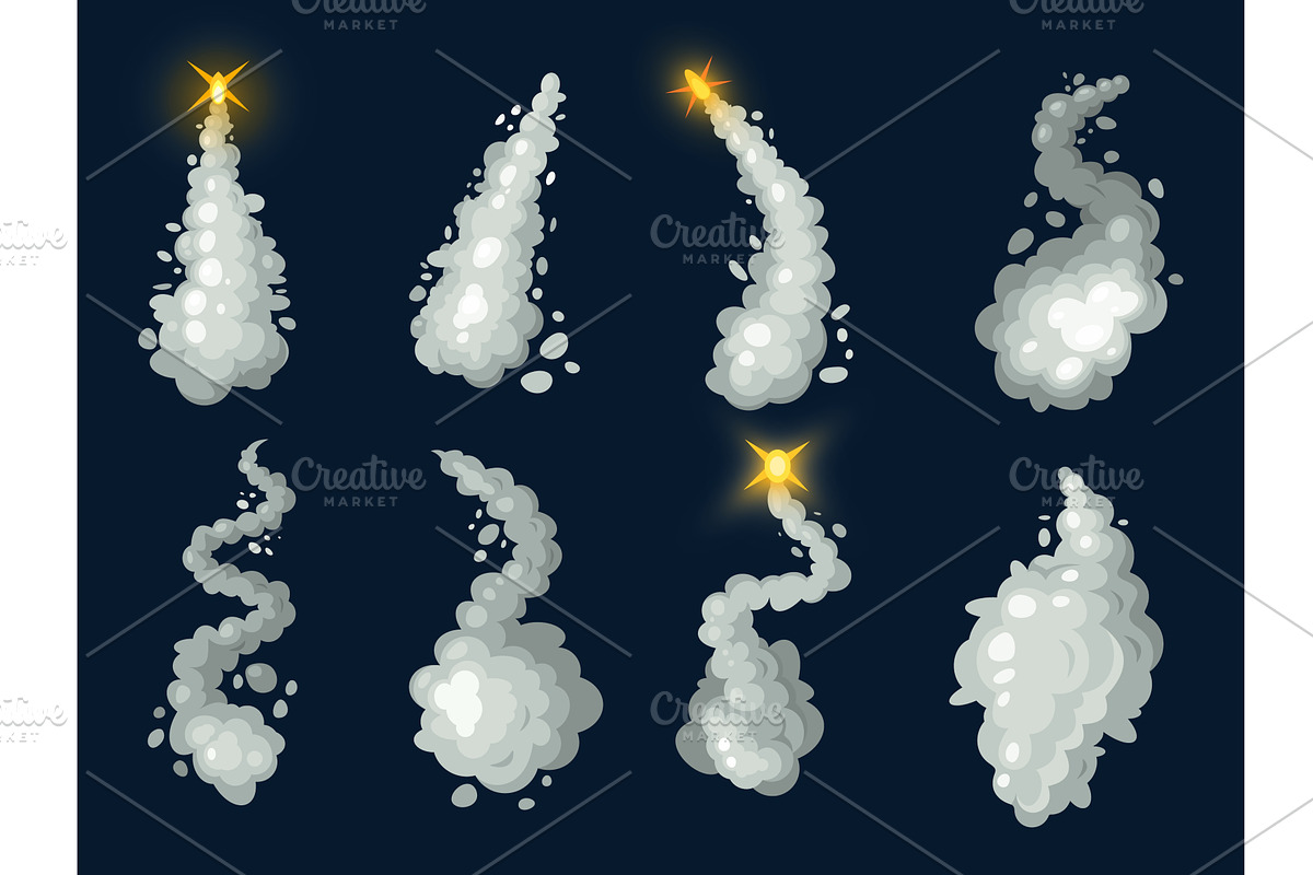 Rocket trails. Cartoon rockets smoke, an Illustration by Stock-Smart-Start