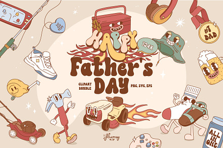 Retro Father's Day clipart bundle, an Object Graphic by Huxmay