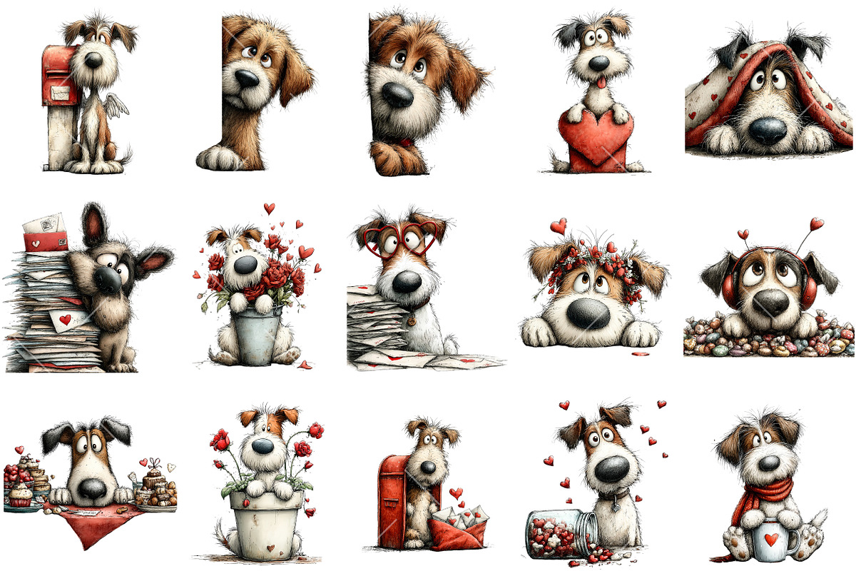 Funny Valentine Peeking Dog Clipart, an Illustration by OK Design (Photo 3 of 6)