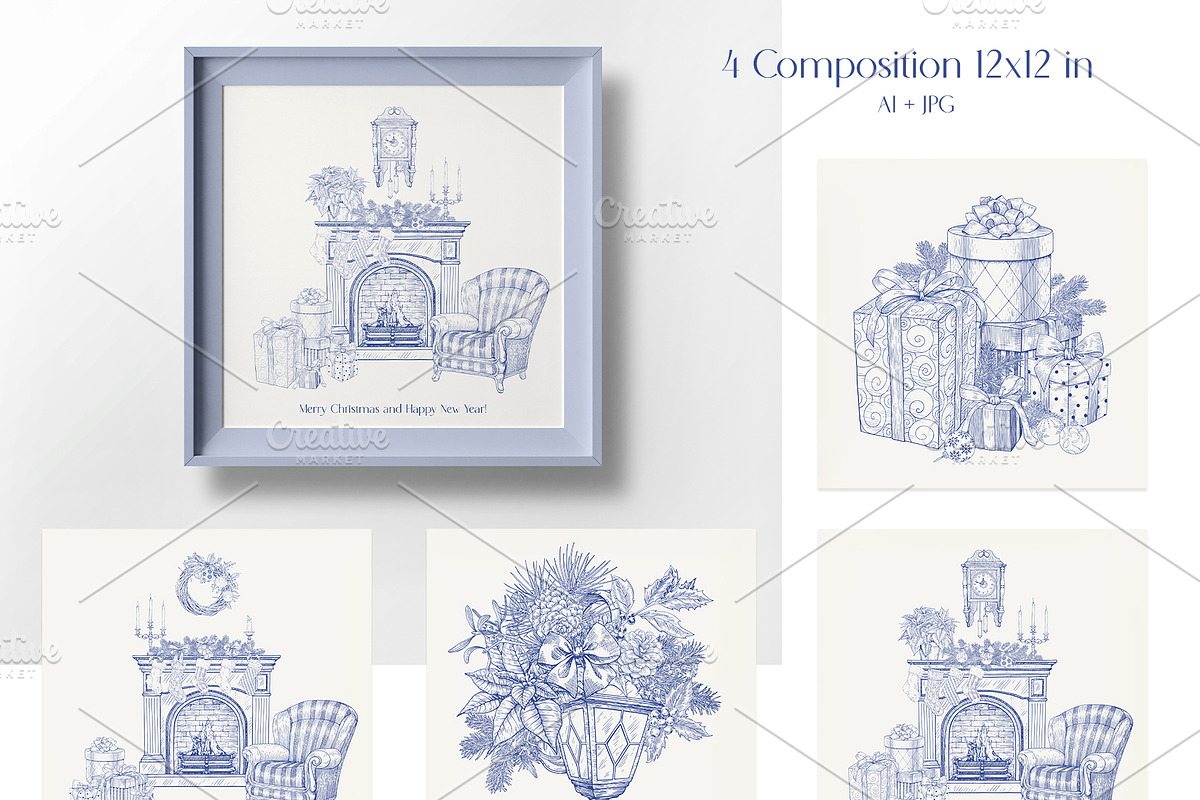 Hand drawn Christmas Toile set, an Object Illustration by ON_lineart_store (Photo 6 of 10)