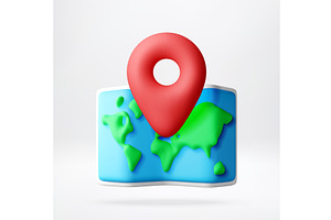 Red location pin on world map in 3D, an Object Illustration by Abscent