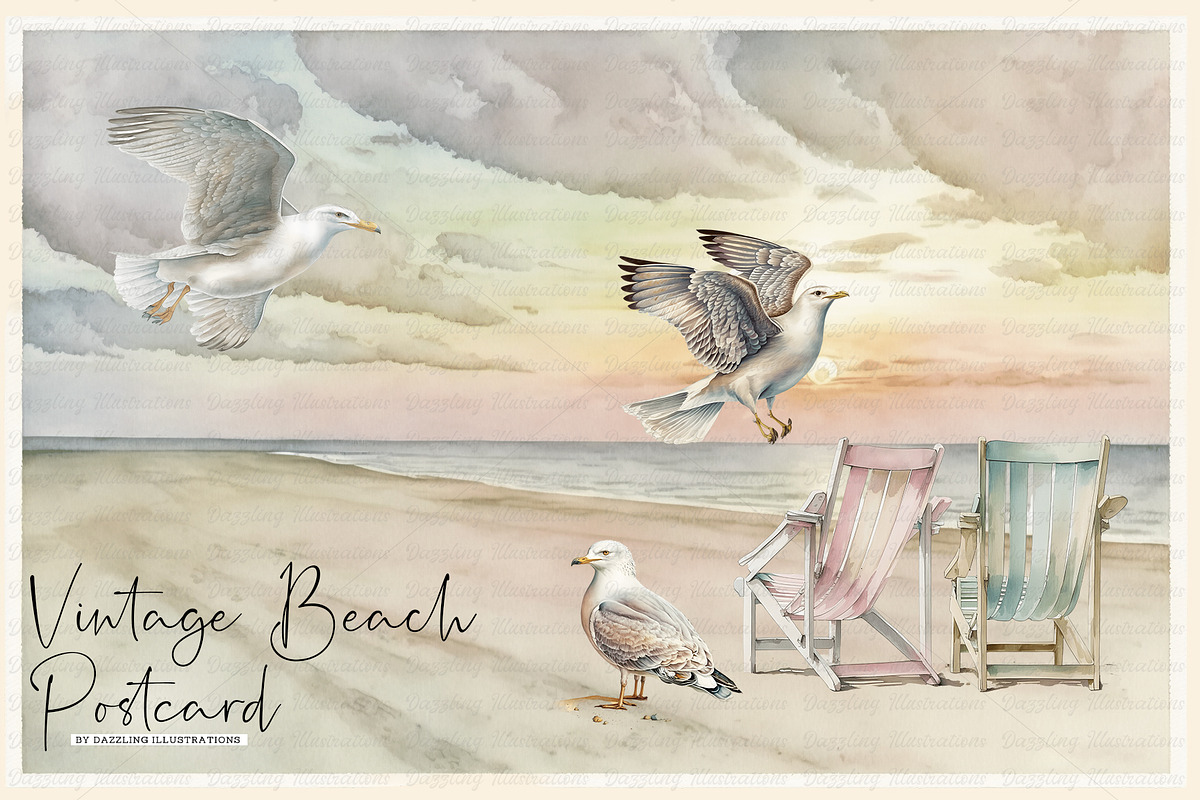 Vintage Beach Postcard with Seagulls, an Animal Illustration by Dazzling Art Boutique (Photo 1 of 8)
