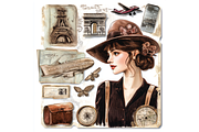 Prompt Vintage Travel Clipart, a Transportation Illustration by Creative design (Thumbnail 4 of 7)