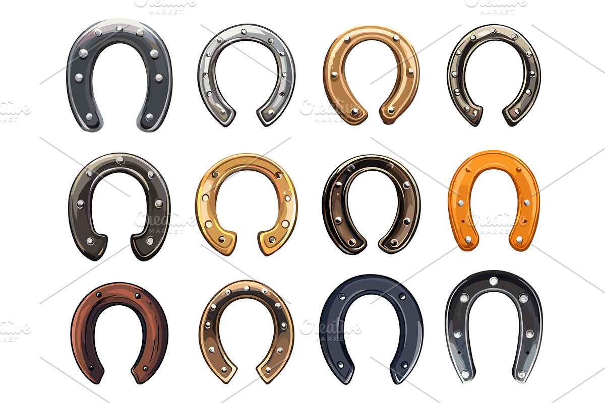 Cartoon horseshoes icons. Isolated, an Object Illustration by Valerie Bodnar