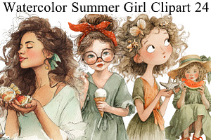 Watercolor Summer Girl Clipart, an Illustration by DreamArtGraphic