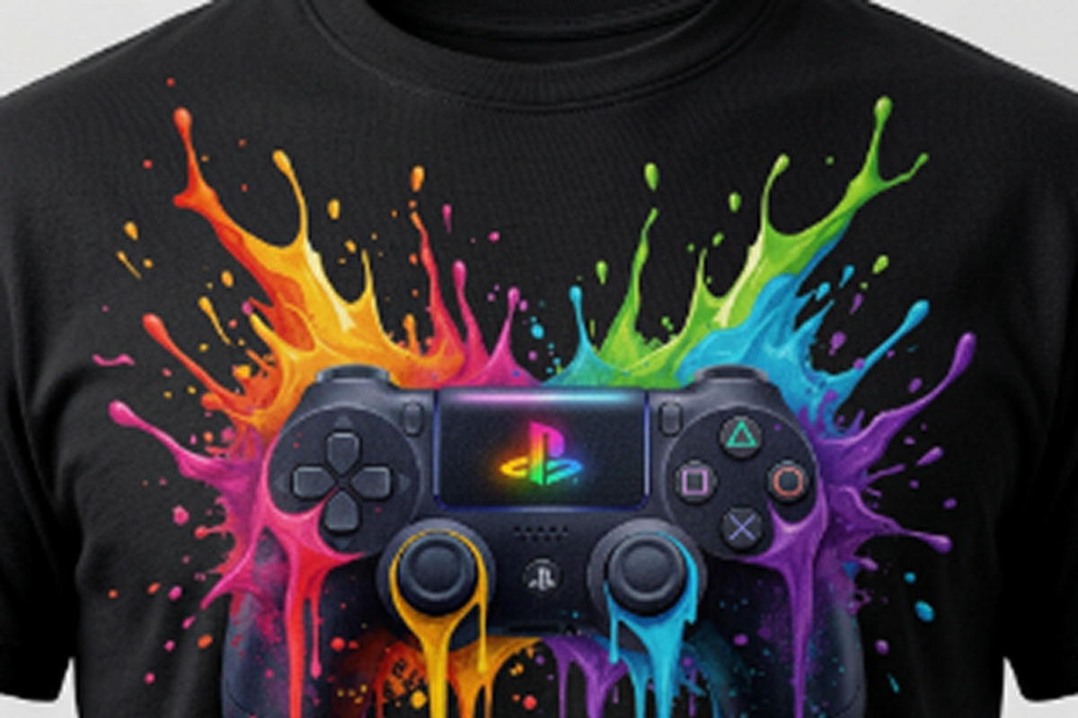 Rainbow Splash Game Controller, a Shirt Mockup by Vector Stall (Photo 1 of 15)