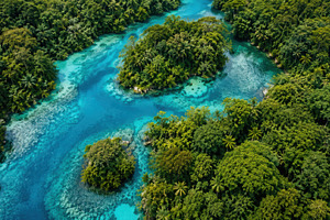 Green islands in blue water, a Photo by Beautiful things