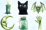 Watercolor Green Halloween Clipart, an Illustration by Craft Nest (Thumbnail 4 of 9)