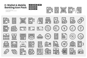 E-Wallet & Mobile Banking Icon Pack, an Outline Icon by erifqizeicon