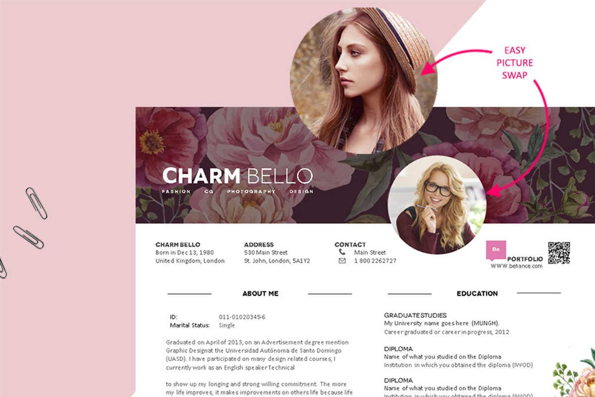 Sweet Resume Template, a Resume Template by CharmBello (Photo 4 of 5)
