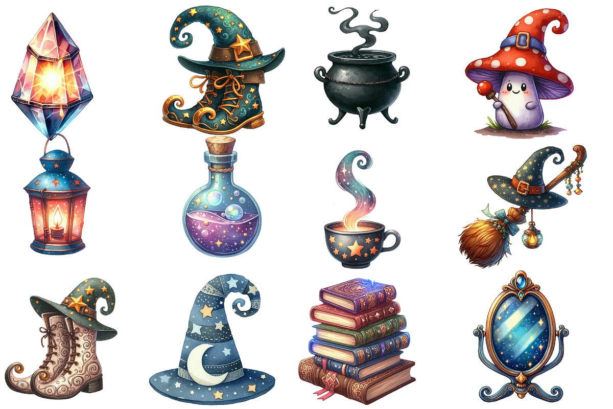 Cute Magic School Watercolor Clipart, an Illustration by Designworld (Photo 2 of 4)