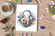 Watercolor Floral Locket Heart Clipa, an Illustration by CraftArtStudio (Thumbnail 3 of 5)