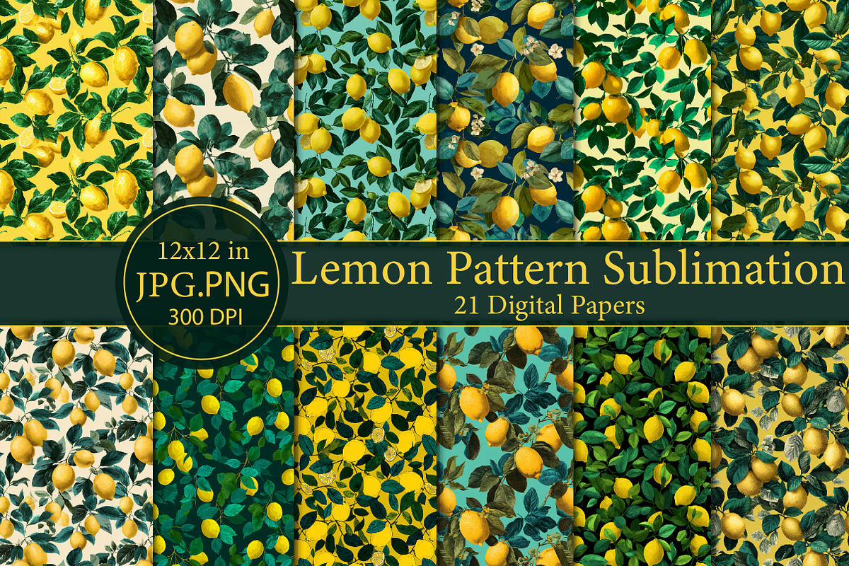 Lemon Pattern Sublimation Bundle, an Illustration by Designworld (Photo 1 of 6)