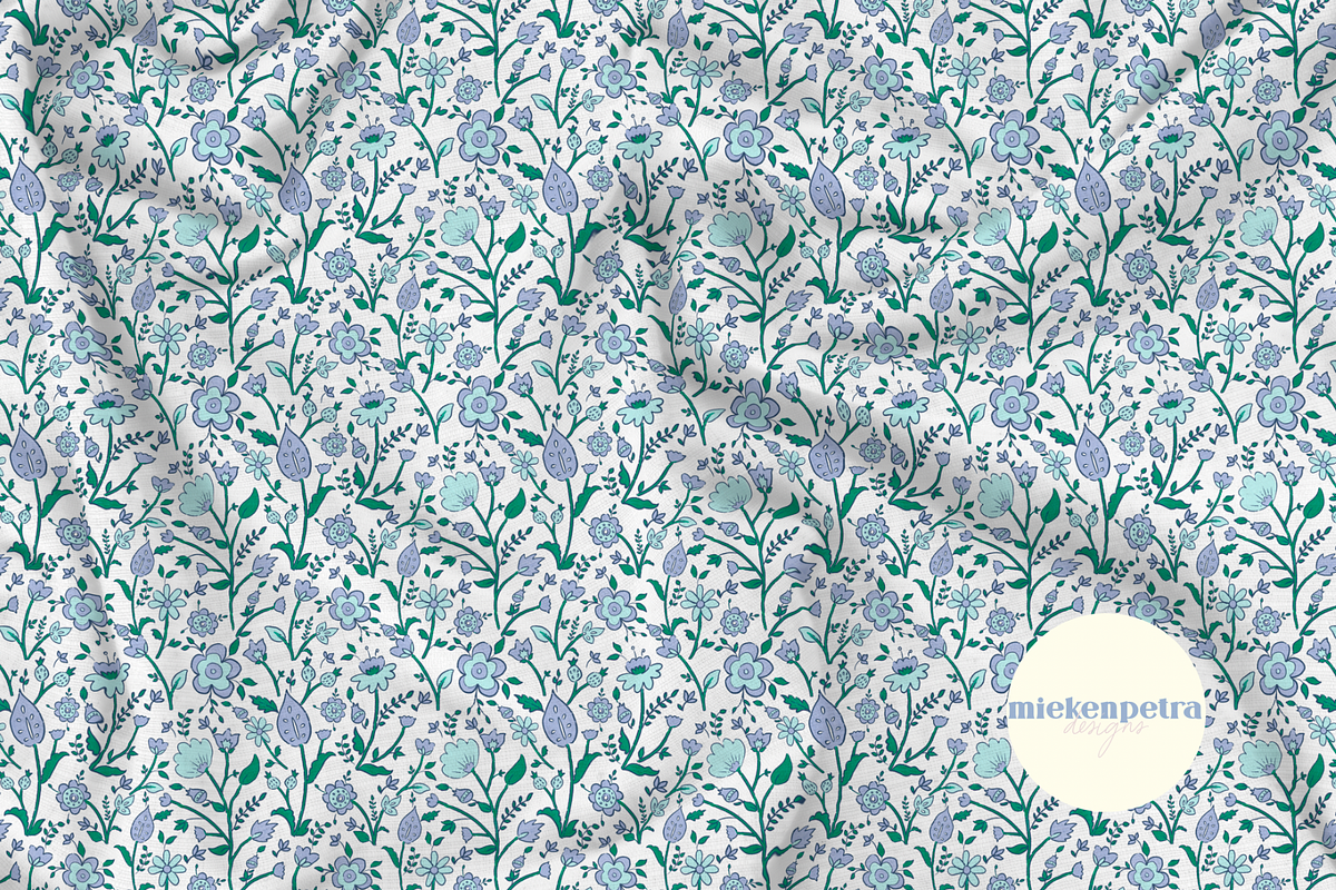 Blue Green Ditsy Boho Floral Pattern, a Pattern Graphic by Mieken Petra Designs (Photo 2 of 4)